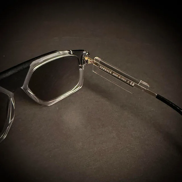 Versace Men's Square Sunglasses - Black/Silver in silver|black|gray from Depop, photo 4 of 8