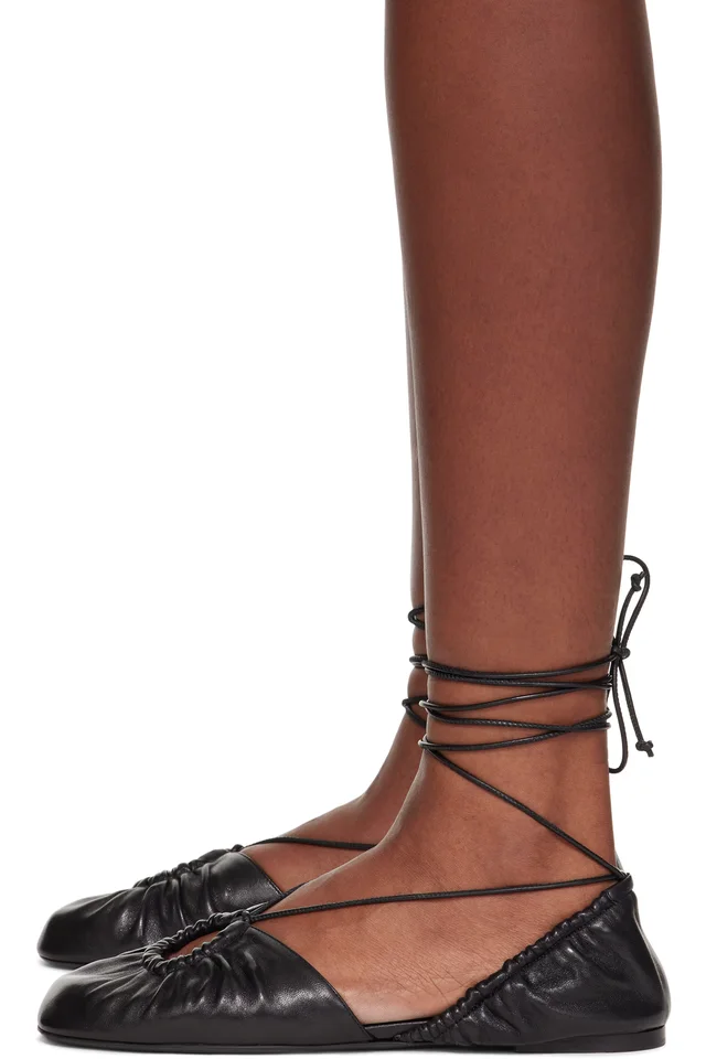 Lanvin Black Mesure Lace-Up Leather Ballerina Flats, photo 3 of 5 from SSENSE