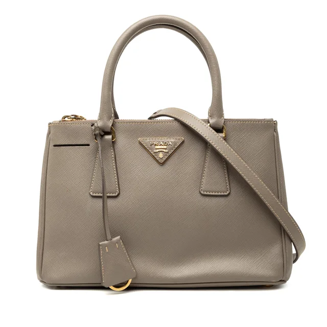 Brown Prada Mini Saffiano Lux Galleria Double Zip Satchel in Brown Saffiano leather from Designer Revival