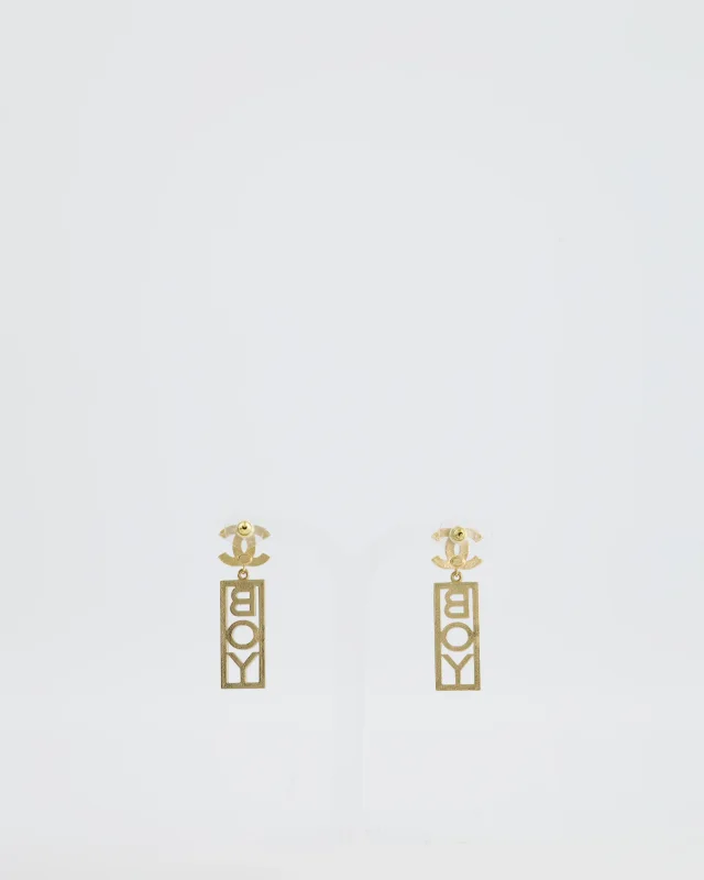 Chanel 22P Gold Crystal CC Earrings Drop BOY Pendant in Gold from Sellier, photo 3 of 3