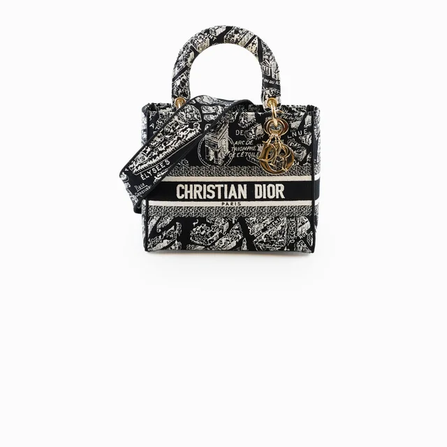 Dior Medium Lady D-Lite Plan De Paris Black in Black from The Purse Affair
