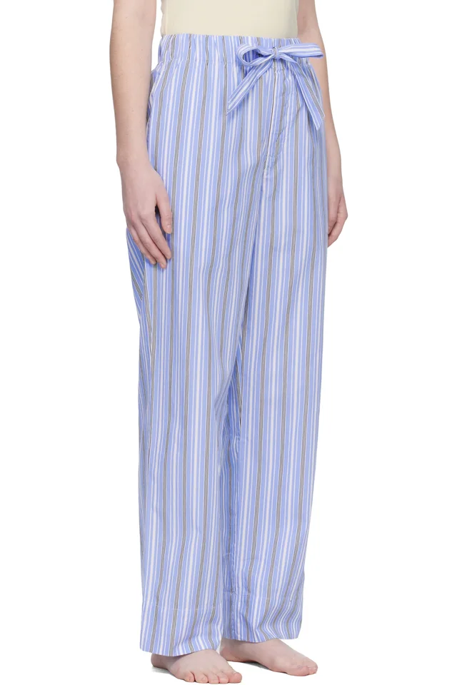 Tekla Blue & White Poplin Pyjama Pants, photo 2 of 4 from SSENSE