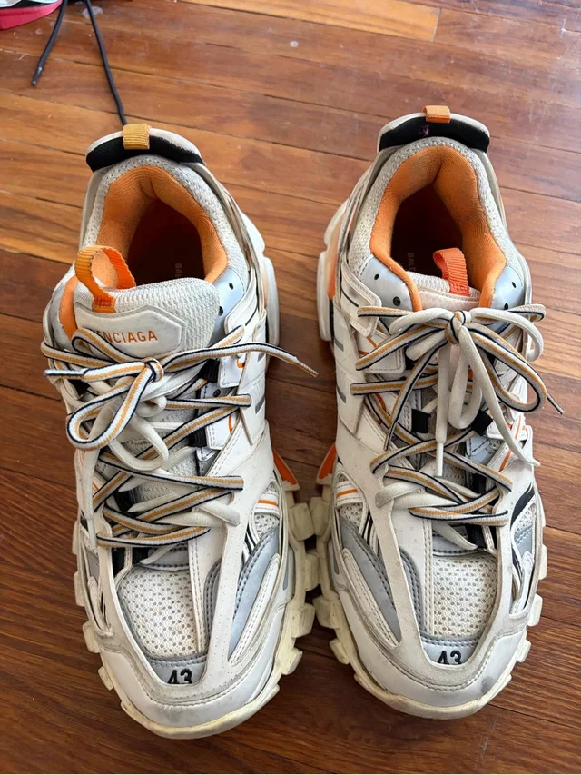 Balenciaga White And Orange Layered Runner Sneakers in orange|white from Poshmark