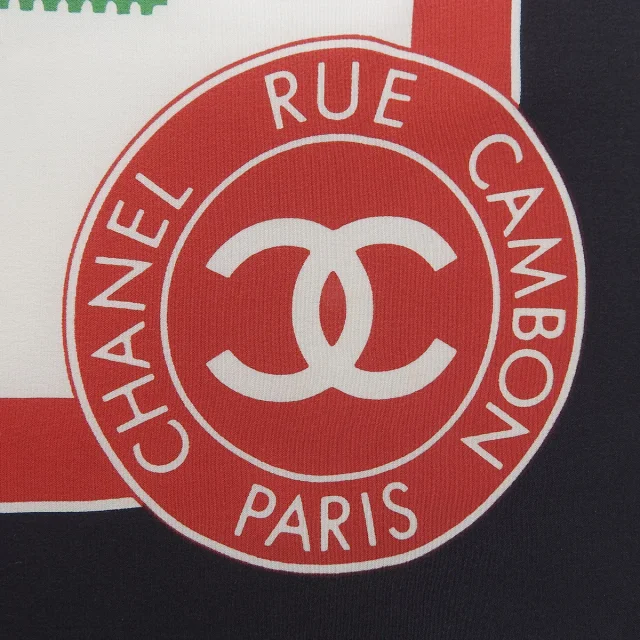 Chanel Stamp Pattern Scarf Ivory/Black in Black Silk from VINTAGE QOO TOKYO, photo 5 of 10