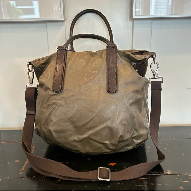 Tod's Olive Green Canvas Messenger With Brown Leather Trim in green|brown|red Canvas from Poshmark, photo 2 of 11