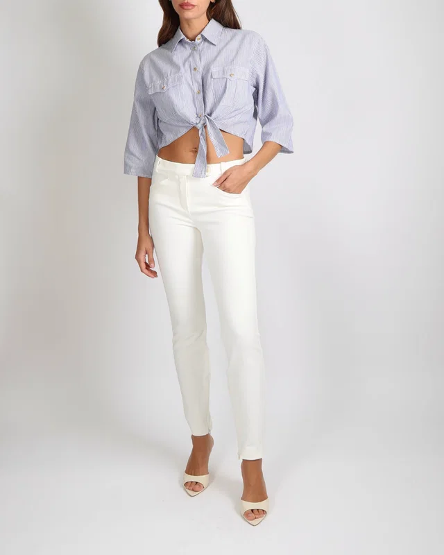 Loro Piana White Straight Leg Trousers with Ankle Zipper Details Size IT 40 (UK 8) in White from Sellier