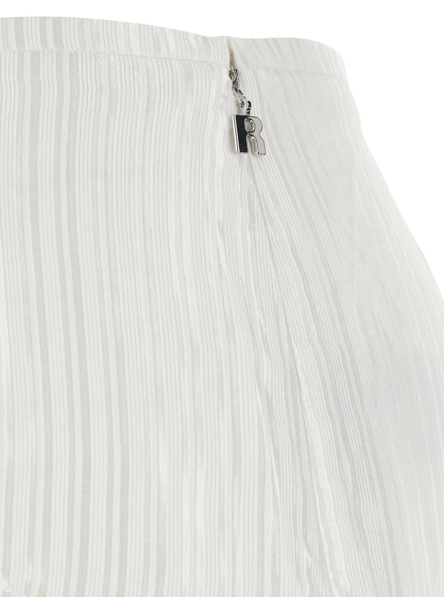 ROTATE White Flowing Striped Shorts in Viscose and Cotton for Women in White 56% Viscose 44% Cotton, photo 6 of 6 from Gaudenzi Boutique