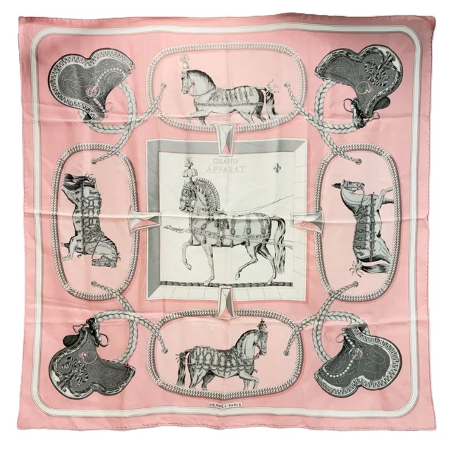 Hermès Grand Apparat Scarf Silk 100% Pink in Pink Silk from The Reluxe