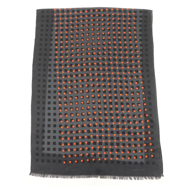 Hermès Cashmere Silk Dot Design With Fringe Large Shawl Stole Gray in Grey Silk from The Reluxe