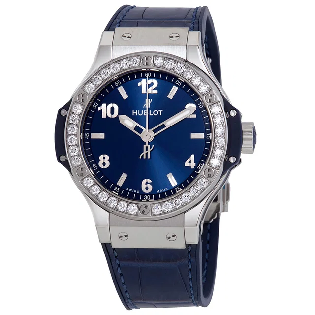 Hublot Big Bang Diamond Blue Dial Ladies Watch 361.SX.7170.LR.1204 in silver|blue|gray Crocodile from Jomashop.com