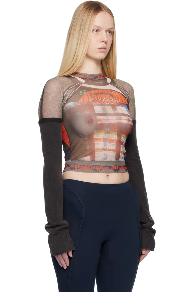 Ottolinger Black & Red Mesh Hybrid Longsleeve T-shirt, photo 2 of 4 from SSENSE