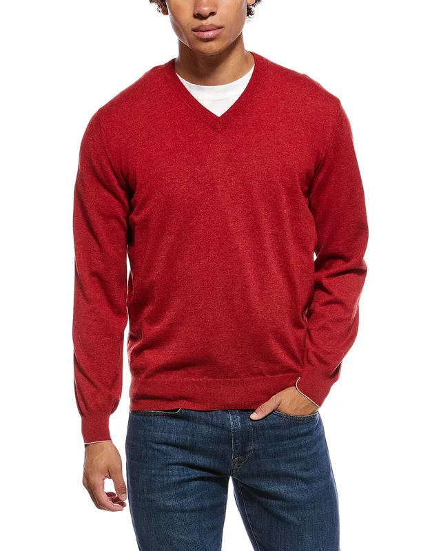 Brunello Cucinelli 100% Cashmere V-Neck Sweater in //asset1.ruecdn.com/images/sw/101070/1010707031_RLSW_red.jpg, image 1 of 1 from Gilt