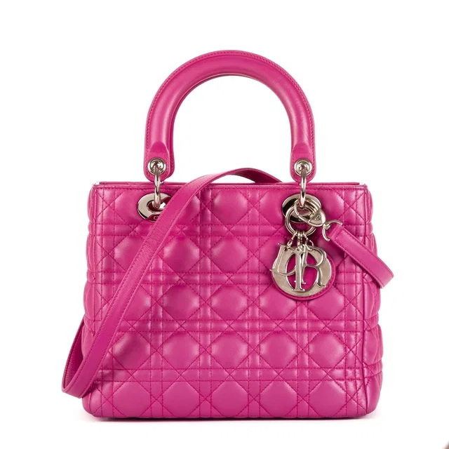 Lady Dior Fuchsia Cannage Quilt Handbag in Pink Leather from The Reluxe