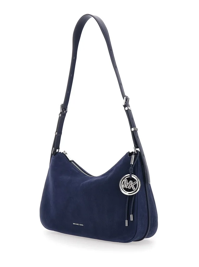 Michael michael kors 'Nolita Medium' Blue Shoulder Bag with Logo Charm and Adjustable Strap in Suede Women in Blue 100% Cow Leather, photo 4 of 11 from Gaudenzi Boutique