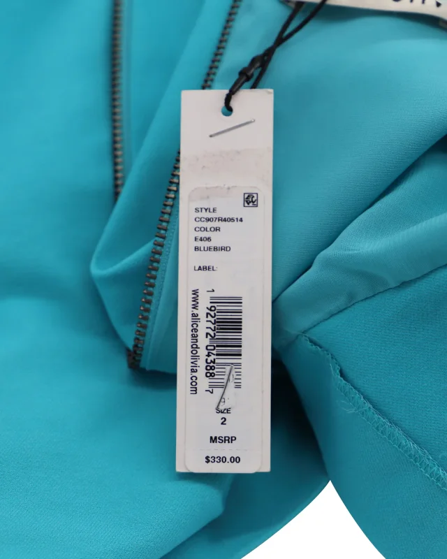 Alice + Olivia Zipper Detail Dress in Turquoise Viscose in Blue, photo 6 of 6 from ShopSimon