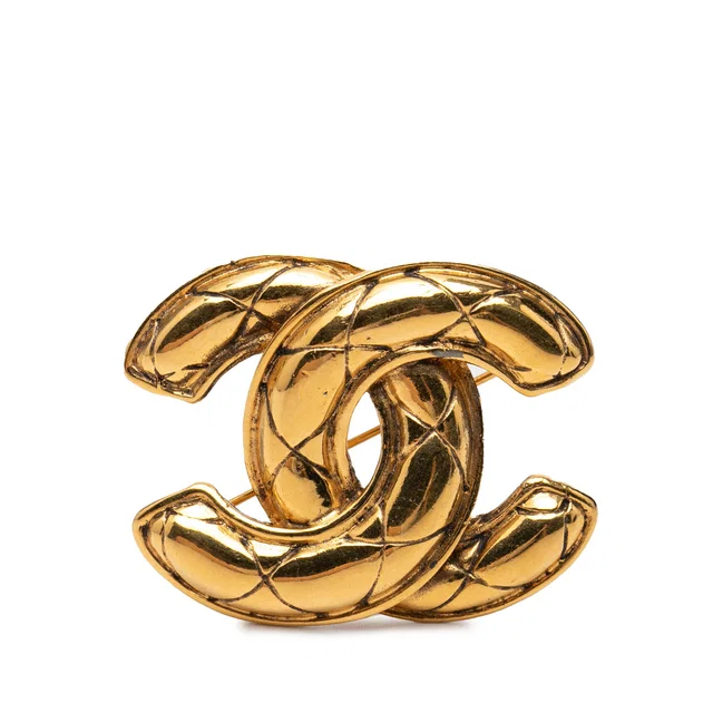 Gold Chanel CC Gold Plated Quilted Brooch in Gold from Designer Revival
