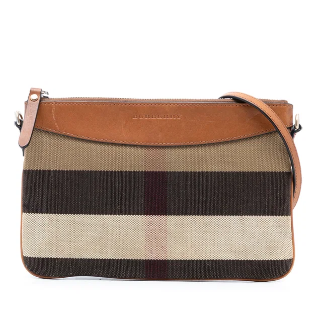 Brown Burberry Mega Check Canvas Peyton Crossbody in Brown Canvas from Designer Revival