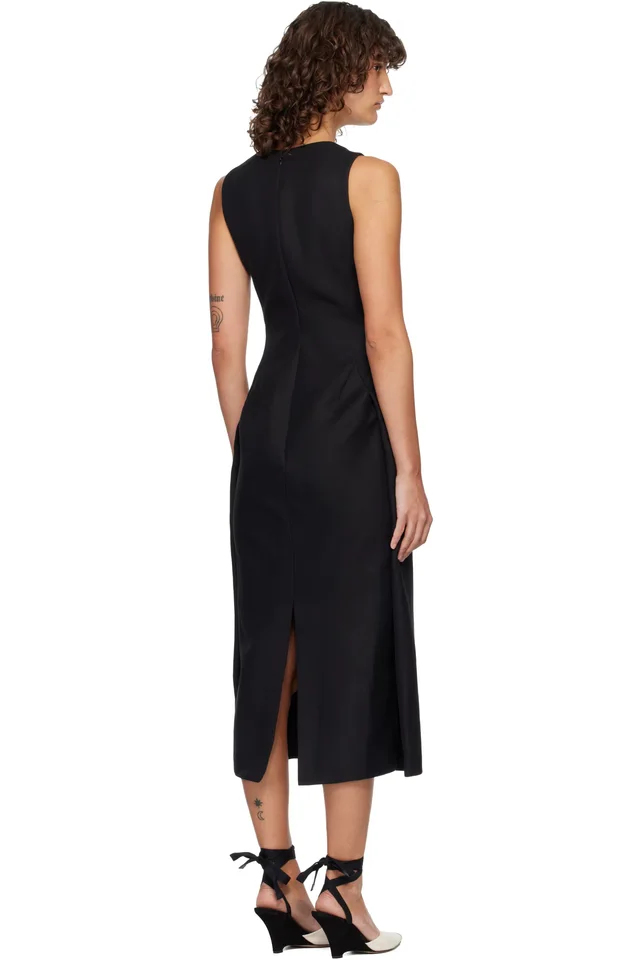 JACQUEMUS Black 'The Tablier' Midi Dress, photo 3 of 4 from SSENSE