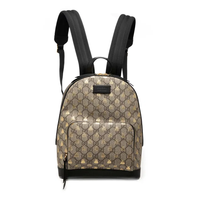 Beige Gucci Small GG Supreme Bee Backpack in Beige Coated canvas from Designer Revival