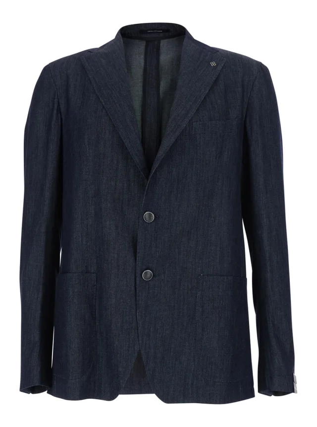Blue Single-breasted Jacket In Denim for Men in Blue, image 1 of 1 from Gaudenzi Boutique