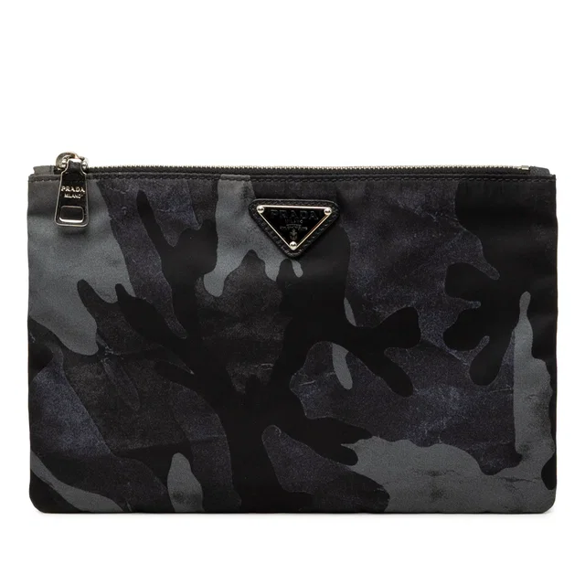 Blue Prada Tessuto Camouflage Clutch in Blue Nylon from Designer Revival