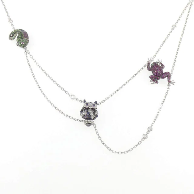 Boucheron Animal 18K White Gold Multicolor Gemstone Diamond Necklace in White from LuxUness