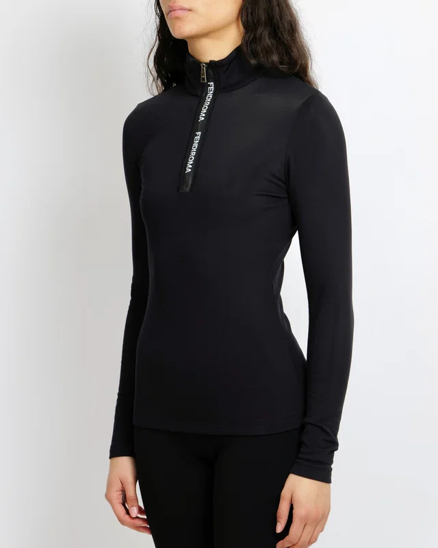 Fendi Black Technical High-Neck Top with White Logo Zipper Detail Size IT 38 (UK 6) in Black from Sellier