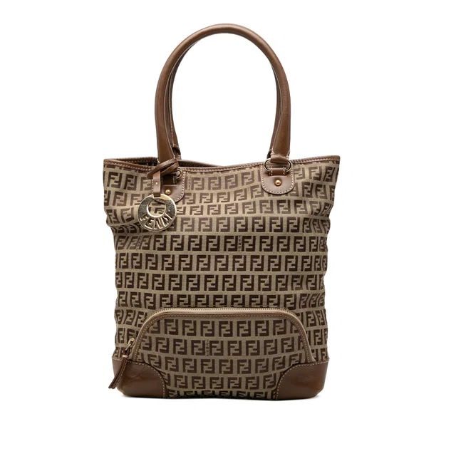 Beige Fendi Zucchino Canvas Chef Front Pocket Shopping Tote in Beige Canvas from Designer Revival