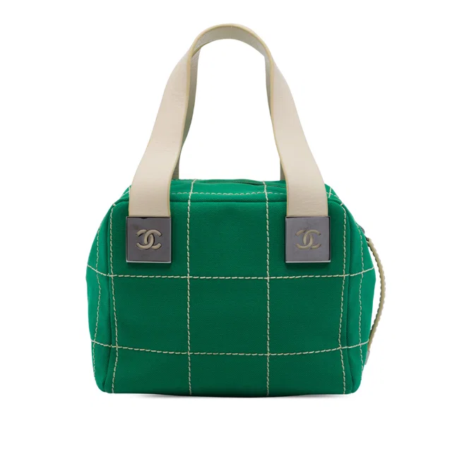 Green Chanel CC Chocolate Bar Canvas Wild Stitch Handbag in Brown Canvas from Designer Revival