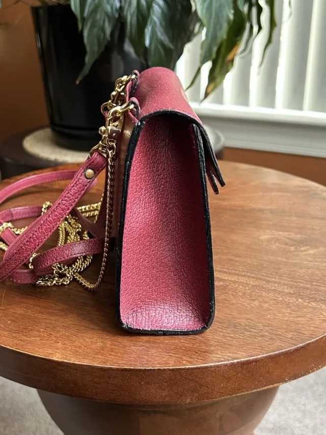 Valentino Garavani Double Strap Textured Leather Shoulder Bag, Burgundy in gold|red Leather from Poshmark, photo 9 of 15