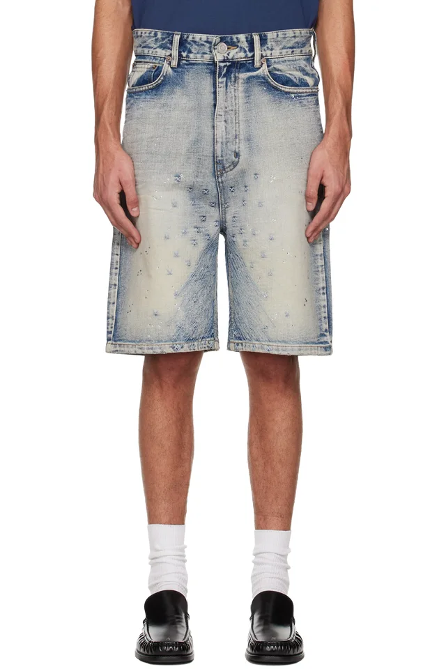 Blue Embroidery Washed Denim Shorts, image 1 of 1 from SSENSE
