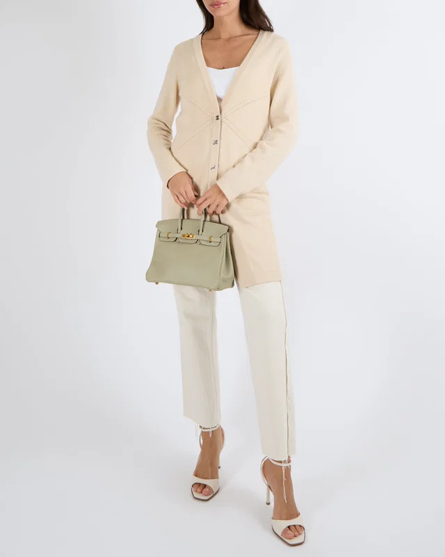Chanel Beige Cashmere Long Cardigan with Silver CC Turnlock Buttons Size FR 40 (UK 12) in Beige Cashmere from Sellier