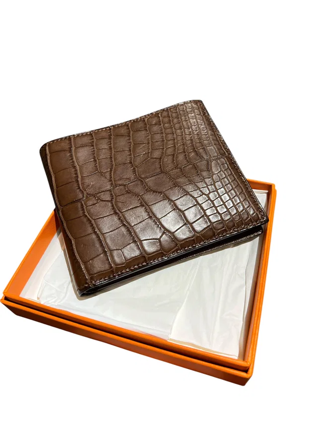 Hermès MC2 Copernic Brown Matte Alligator Bill Wallet in Brown Crocodile from Luxury Promise