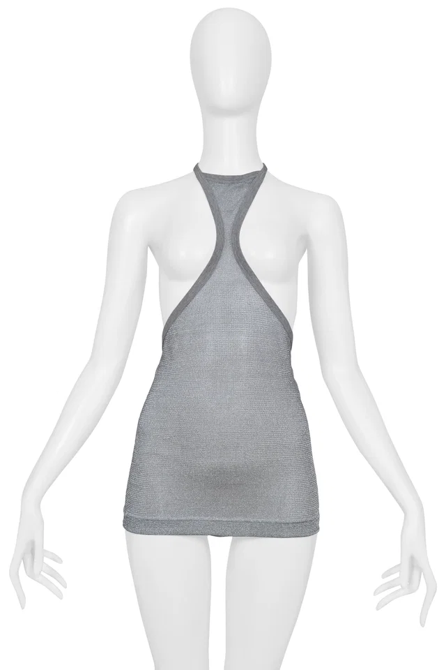 Dolce & Gabbana Silver Lame Racer Back Tank With Gathers At The Back 2003 in Silver from Resurrection Vintage
