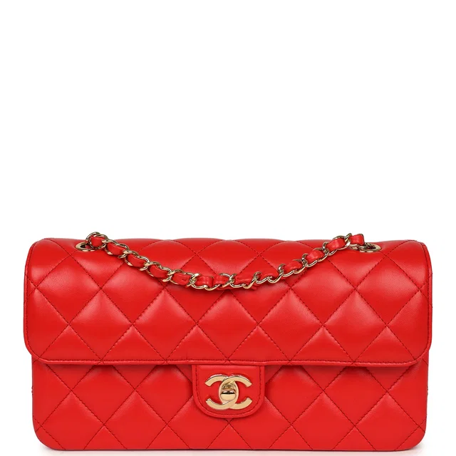 Chanel Medium East West Flap Bag Red Lambskin Gold Hardware in Red Lambskin from Madison Avenue Couture