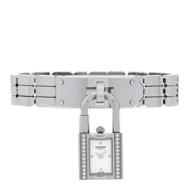 Hermès Stainless Steel Diamond 16mm Kelly Quartz Watch from FASHIONPHILE, photo 2 of 6