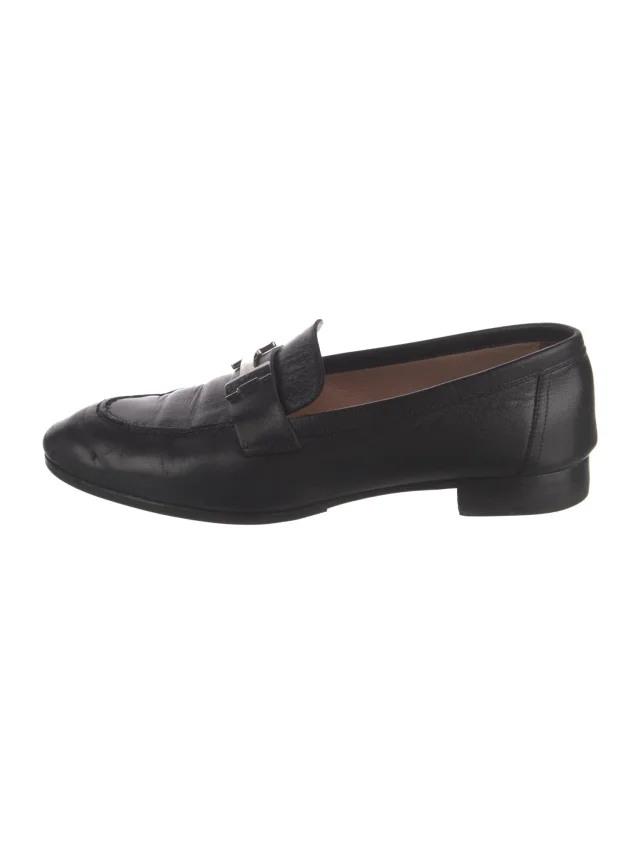 Hermès Paris H Logo Loafers in black Leather from The RealReal