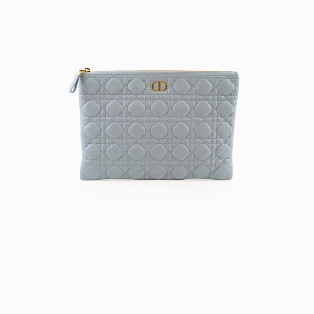 Dior Caro Daily Pouch Blue in Blue Leather from The Purse Affair