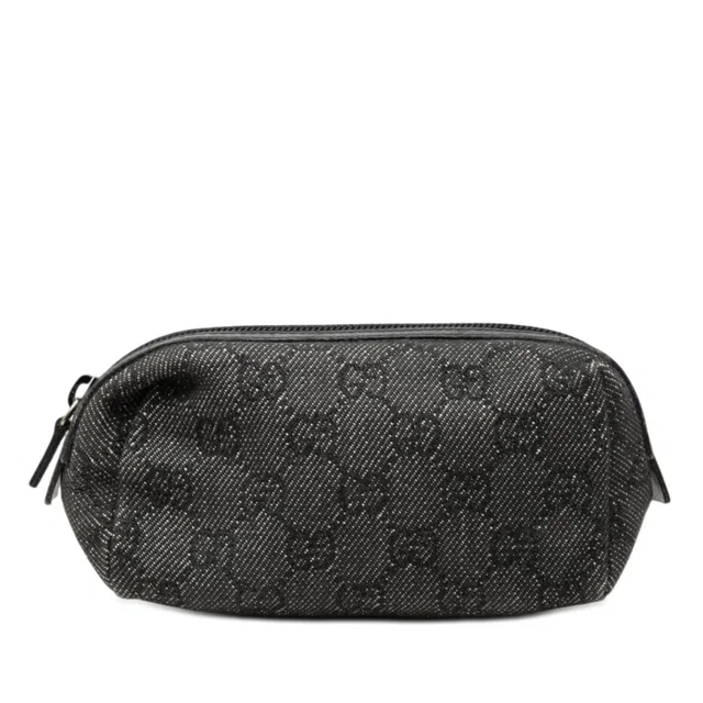Gray Gucci GG Denim Cosmetic Pouch in Grey Denim from Designer Revival