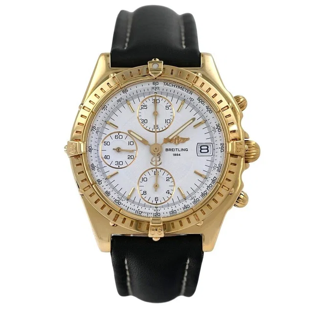 Breitling Chronomat Chronograph Automatic Chronometer White Dial Mens Watch K13050.1 in yellow|black|gold|white Leather from Jomashop.com