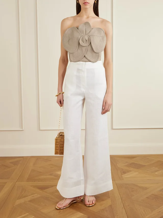 ANDRES OTALORA Florencia appliquéd strapless cropped woven top in Beige, photo 2 of 2 from NET-A-PORTER (Canada)