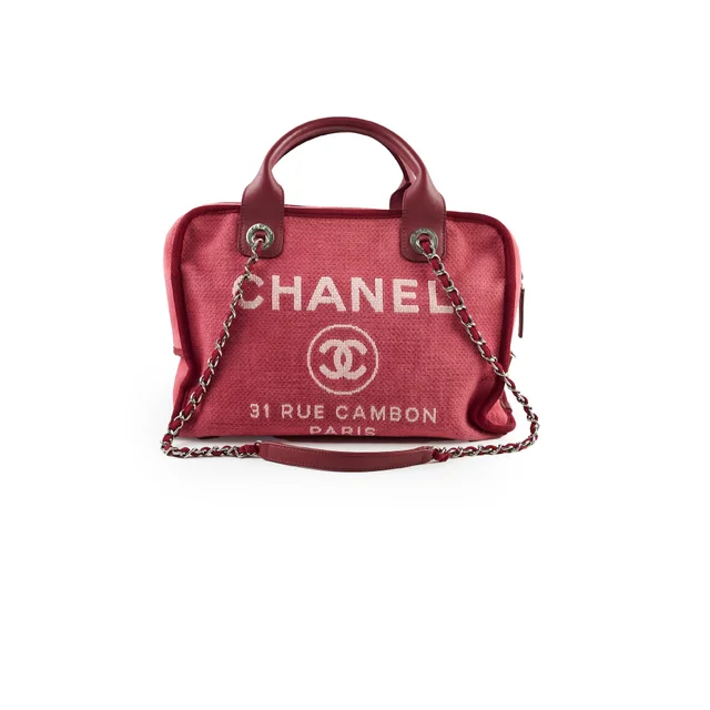 Chanel Deauville Canvas Small Bowling Bag Red 21 Series in Red Canvas from The Purse Affair