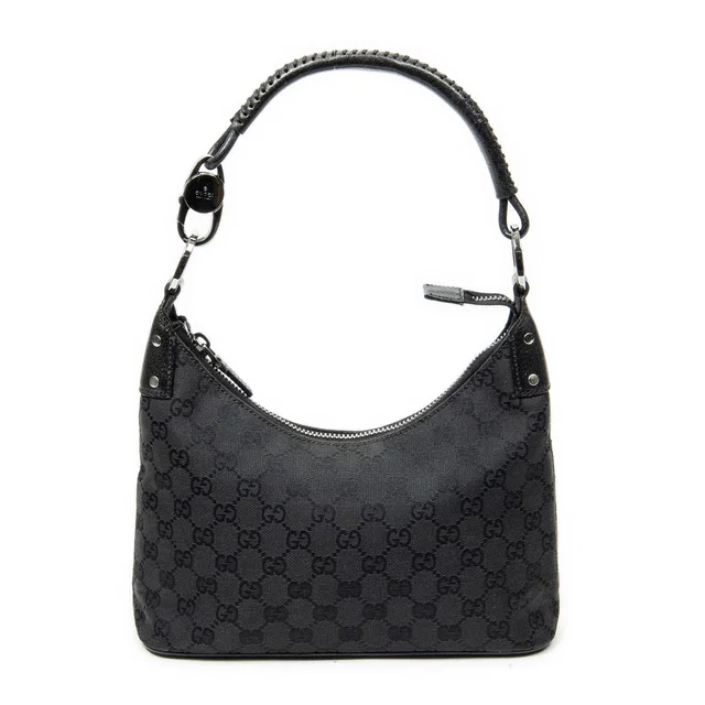 Gucci Small Hobo Black GG Canvas in Black Canvas from The Reluxe
