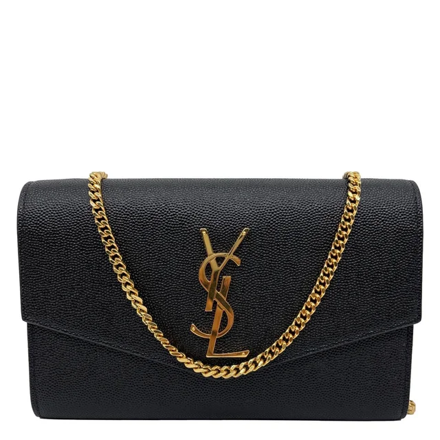 Saint Laurent Uptown Grain De Poudre Embossed Leather Crossbody Chain Wallet Black in Black Leather from Dallas Designer Handbags