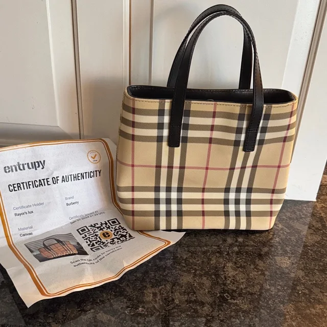 Burberry Beige Check Canvas Tote With Black Handles in neutral|brown|black Canvas from Poshmark