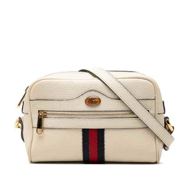 White Gucci Mini Calfskin Web Ophidia Crossbody in White Calfskin from Designer Revival