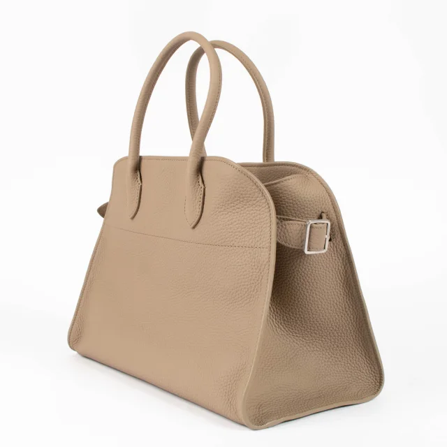 The Row Foncé Grained Calfskin Soft Margaux 12 Bag in Taupe Caviar leather from Labellov, photo 4 of 8