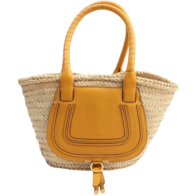 Chloé Marcy Raffia Tote Bag Beige/Yellow in Beige Raffia from VINTAGE QOO TOKYO