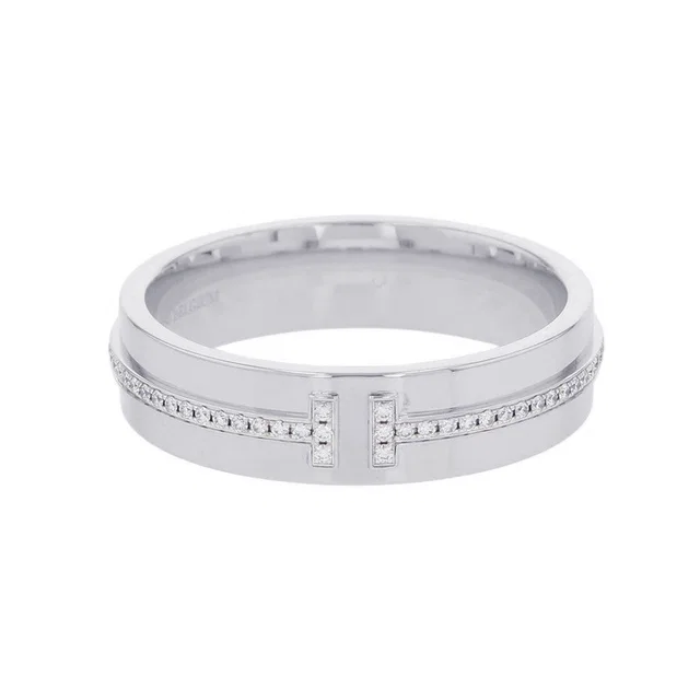Tiffany & Co. T-Wide Diamond Ring Size Approximately No. 19 18K White Gold in White from GALLERY RARE