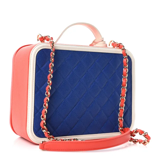 Chanel Caviar Quilted Large CC Filigree Vanity Case Blue White Red in White Caviar leather from FASHIONPHILE, photo 4 of 11